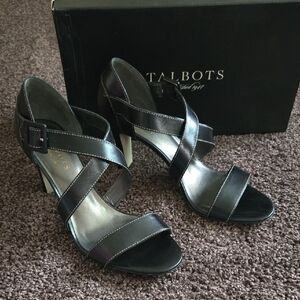 NEW Talbots Black Leather Strappy Sandal Heels 8 M